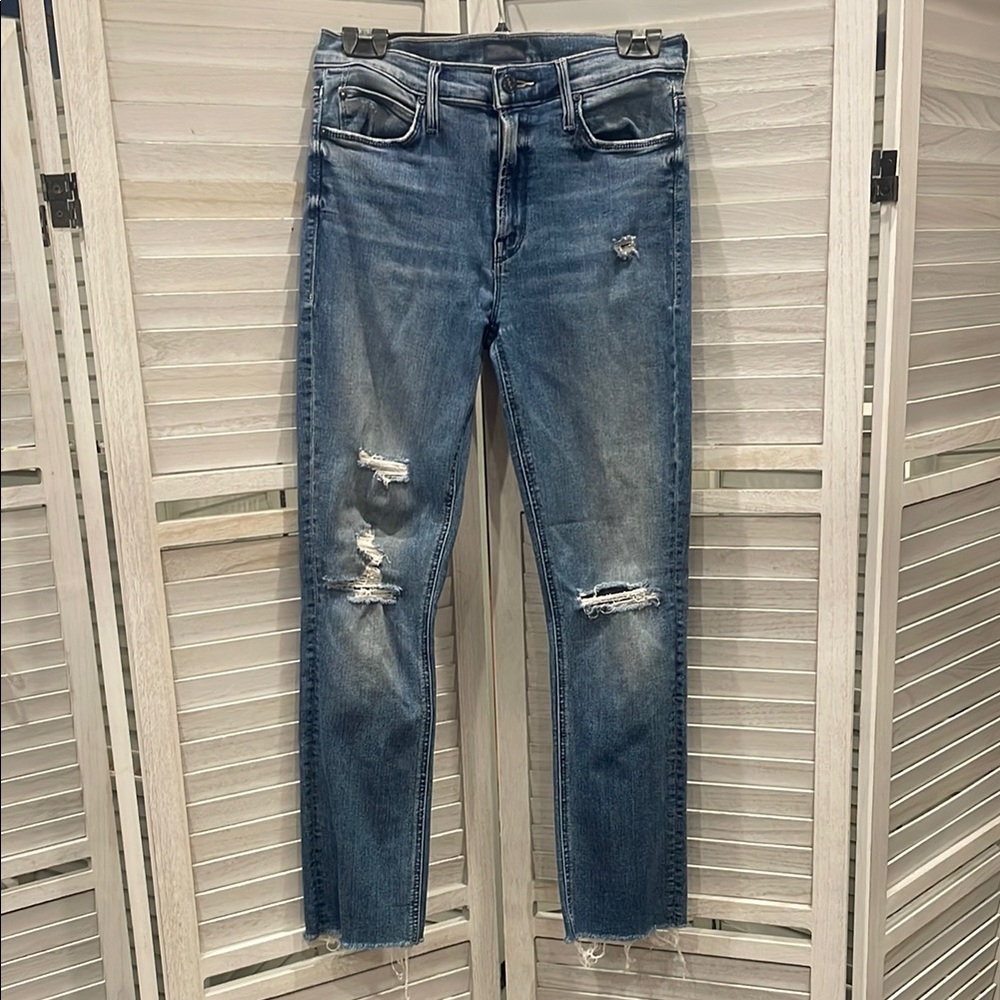 Mother stretch fray ankle jeans